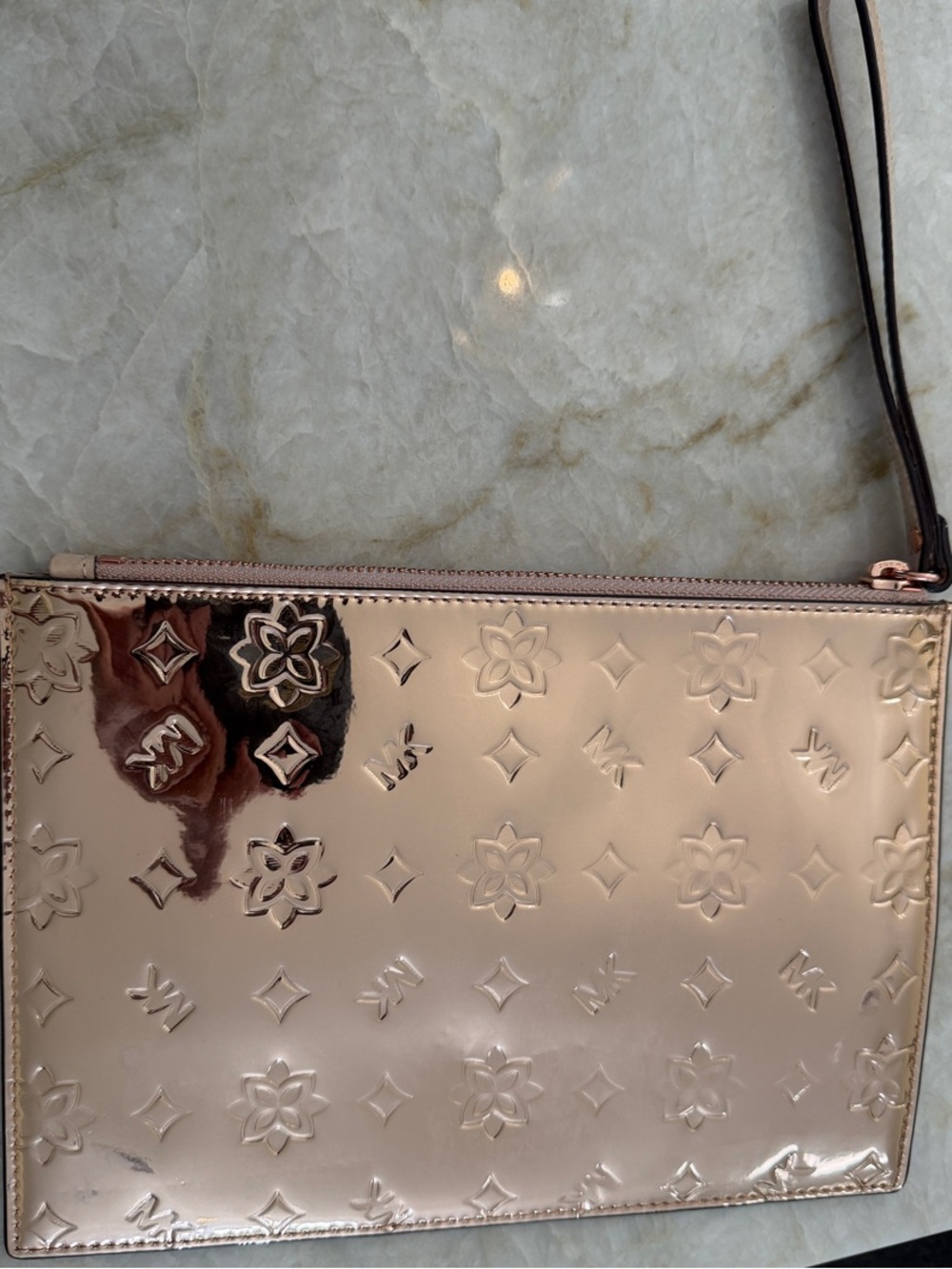 Michael Kors Metallic Rose Gold Embossed Wristlet Clutch - Picture 2 of 3